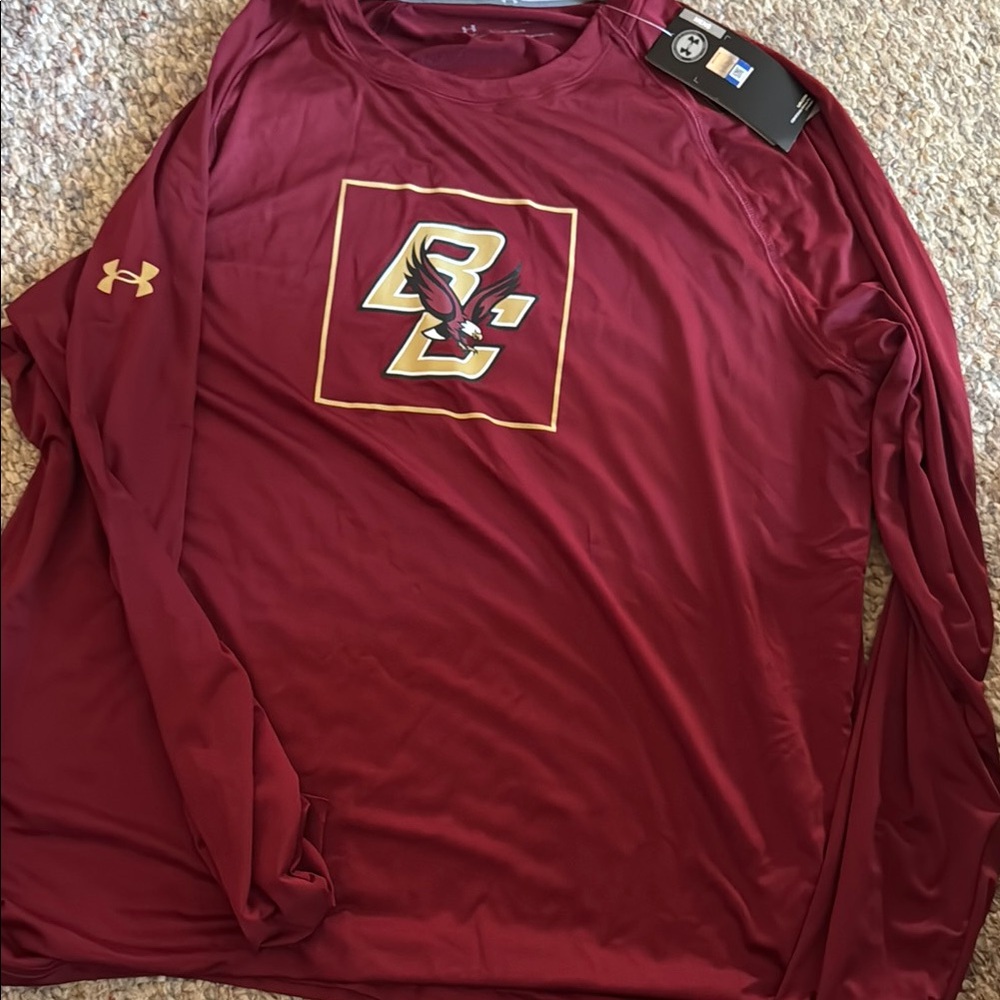 Under Armour Red Long Sleeve Shirt with Logo Boston College